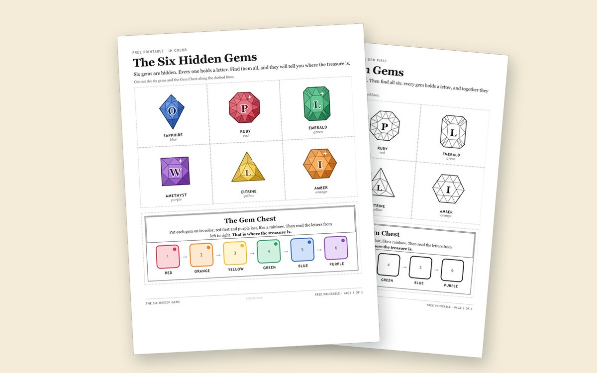 Printable Treasure Gems With a Hidden Word